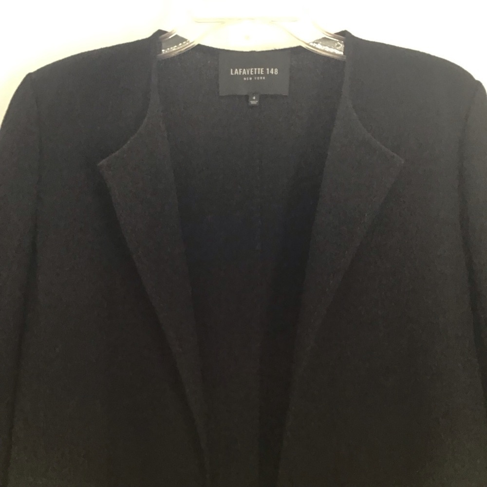 Lafayette 148 New York Matte Open Front Wool Jacket Career Casual Black Size 4 - Picture 4 of 8